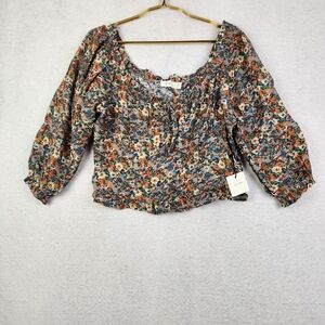 Suite 2939 Womens Size XL Smocked Ruffle Sleeve Floral Peasant Milkmaid Crop Top